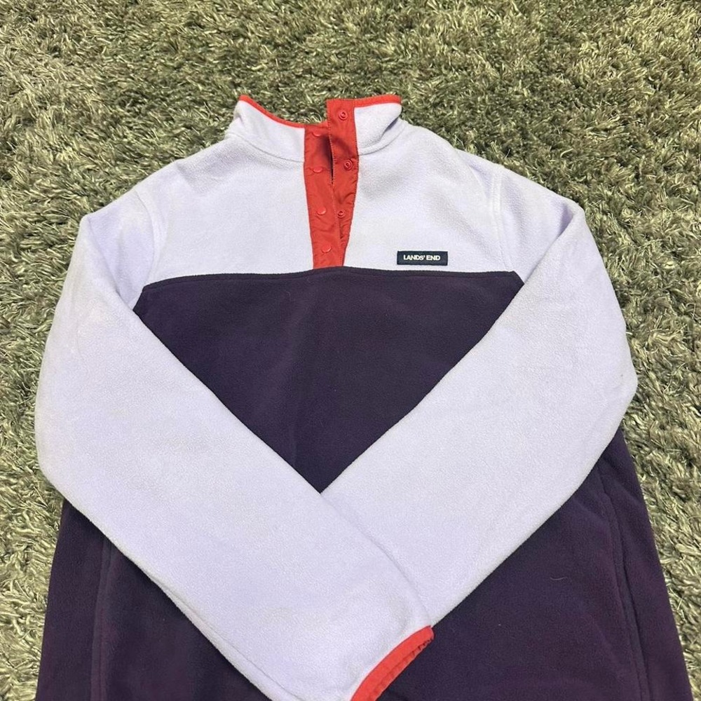 Lands'‎ End Fleece Pullover Color Block Purple Lavender Red Trim M